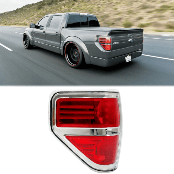 KOJEM Tail Light Brake Lamp Left Driver Side Compatible with 2009-2014 Ford F150 Replacement for FO2818143 BL3Z13405B Chrome Housing Red Lens
