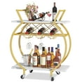thumbnail image 2 of Gold Round Bar Carts with Wine Rack and Wheels,2 Tiers Modern Metal Round Wine Cart,Rolling Home Serving Cart,Industrial Mobile Storage Kitchen Trolley for Kitchen, Bar, Living Room, 2 of 9