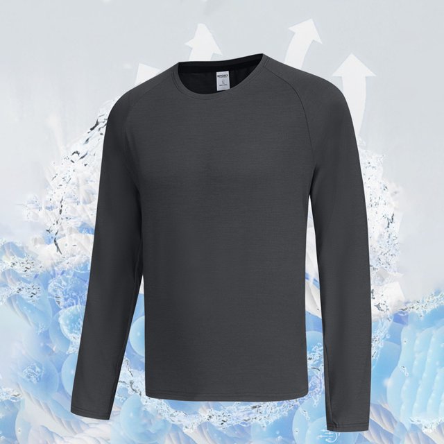 Seeotter Men's Cotton T-Shirts Long Sleeve Tee Crewneck Moisture Wicking Casual Tshirts Solid Color