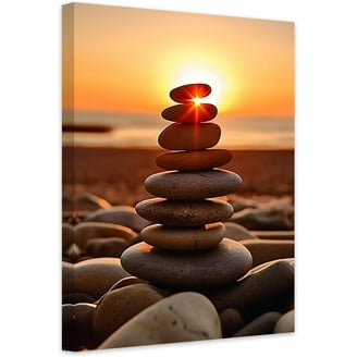 JEUXUS Zen Wall Art Spa Stone and Elegant Blue Orchid Flower on