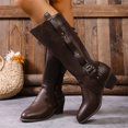 thumbnail image 6 of Heisall Womens Casual Boots Fall Winter Wide Calf Mid-Calf Riding Plush Lined Belt Buckle Chunky Heel Solid Color Classic Trendy, 6 of 7