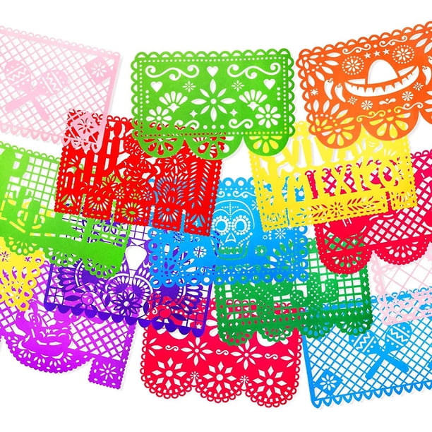 18 Uds Papel Picado Banner Decoraciones Grandes Fieltro Fiesta Mexicana Banners Para Fiesta Fiesta Mexicana Cinco De Mayo Día De Los Muertos Altar De Ofrendas Dia D