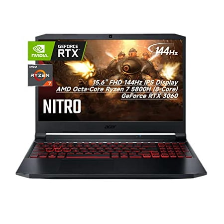 Acer Nitro 5 Gaming Laptop, 15.6'' FHD 144Hz IPS Display, AMD Octa-Core Ryzen 7 5800H (8-Core) (>i7-10875), GeForce RTX 3060, RGB Backlit, WiFi 6, USB-C (16GB RAM | 1TB PCIe SSD), Black