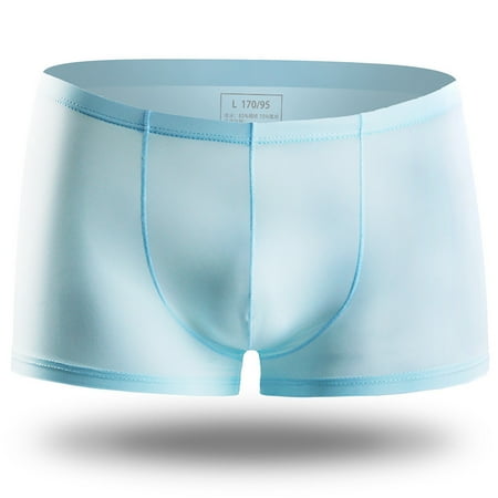 Dianli Clearance Men s Ice Silk Solid Color Underwear Boxer Shorts Thin Breathable Sexy Underwear Light blue XXXL