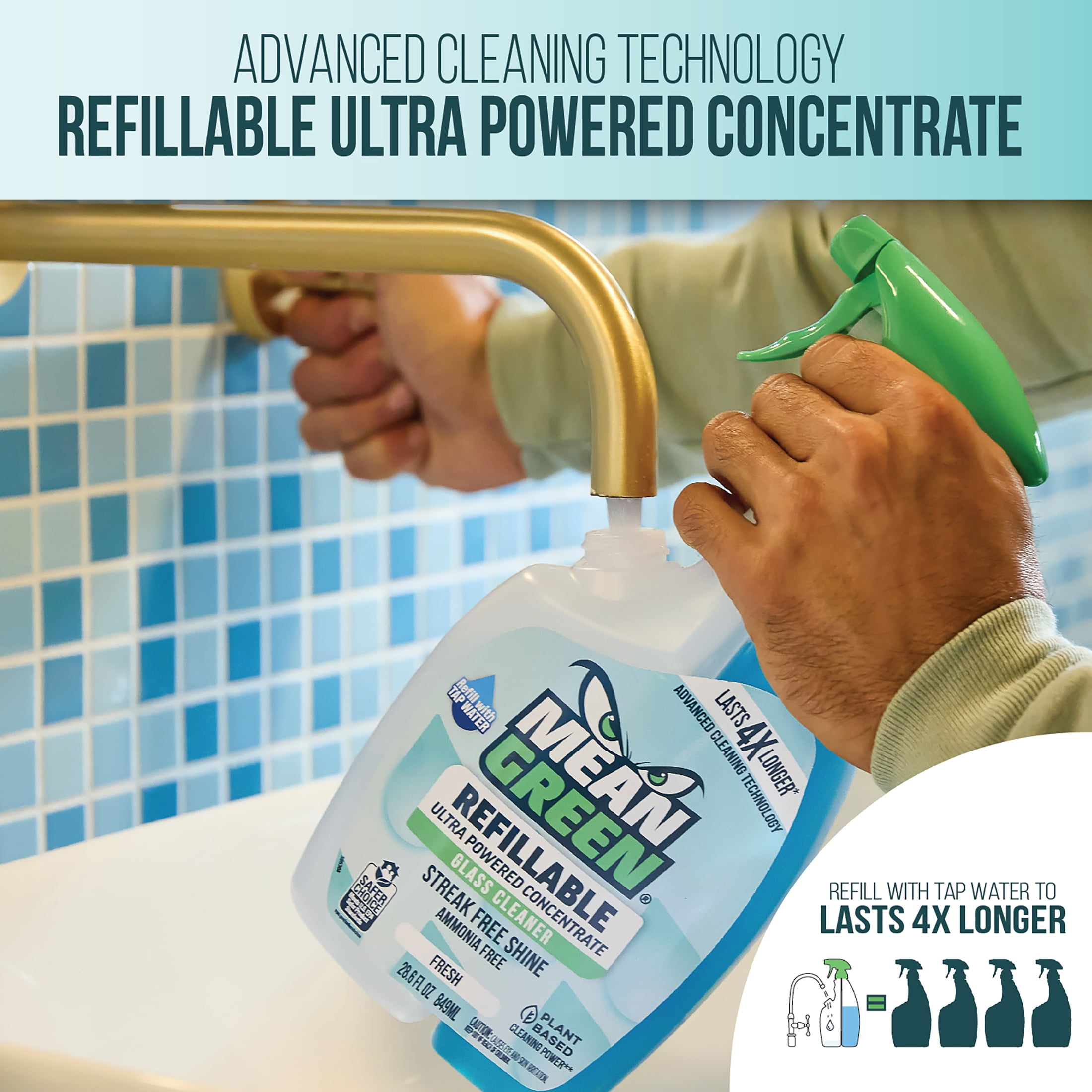 Mean Green Refillable Ultra Powered Concentrate Fresh Glass Cleaner, 28.6 oz