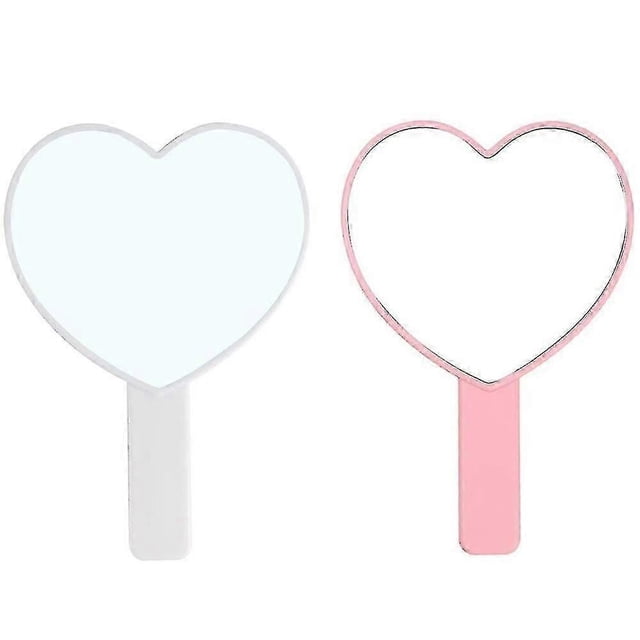 Espejo de mano de viaje en forma de corazón, espejo cosmético de mano con asa