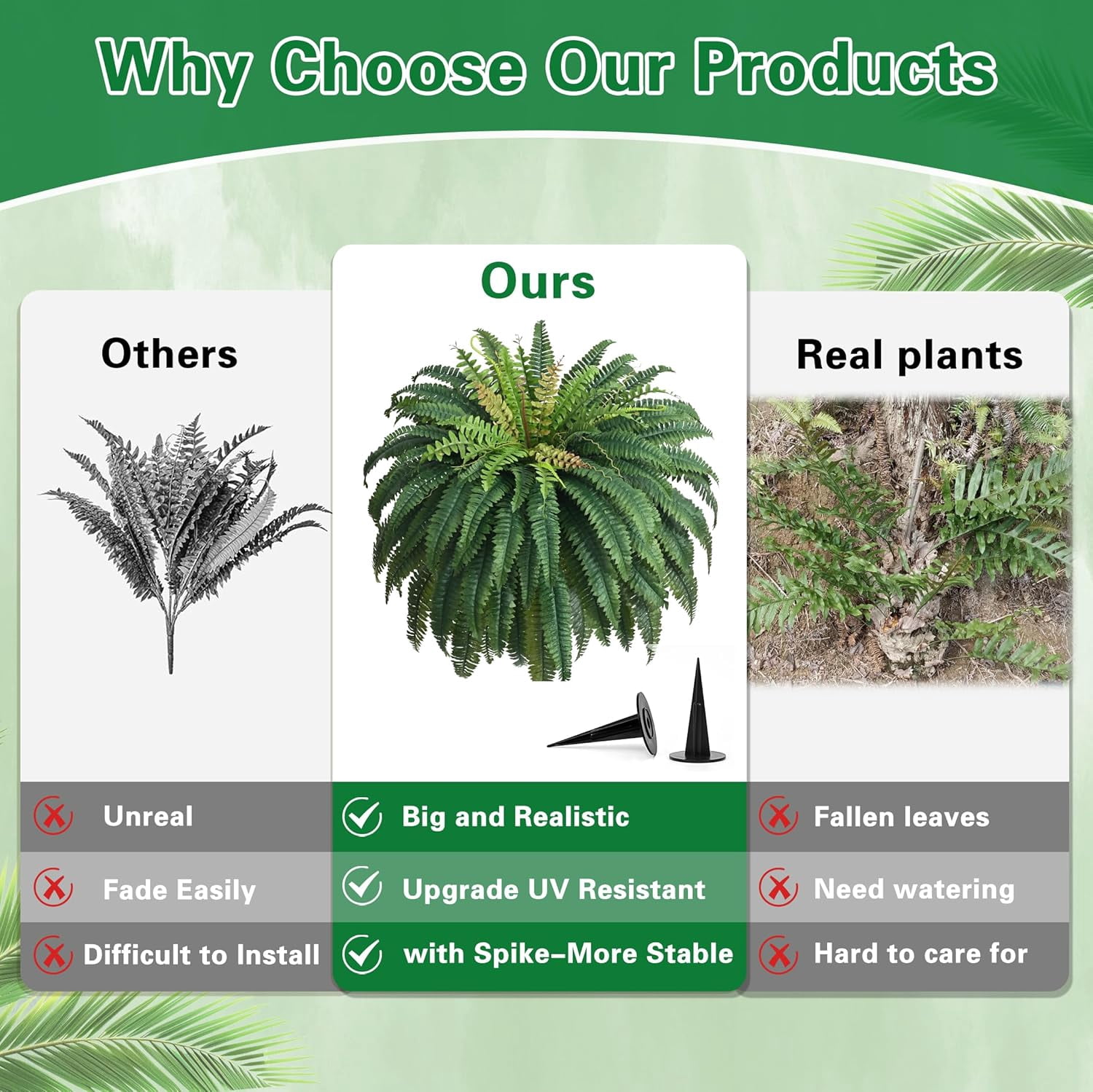 Lyacmy 48 Inch Fake Ferns Artificial Plants Large, 96 Leaves Artificial Ferns Fake Plants for Outdoors Front Porch Decor