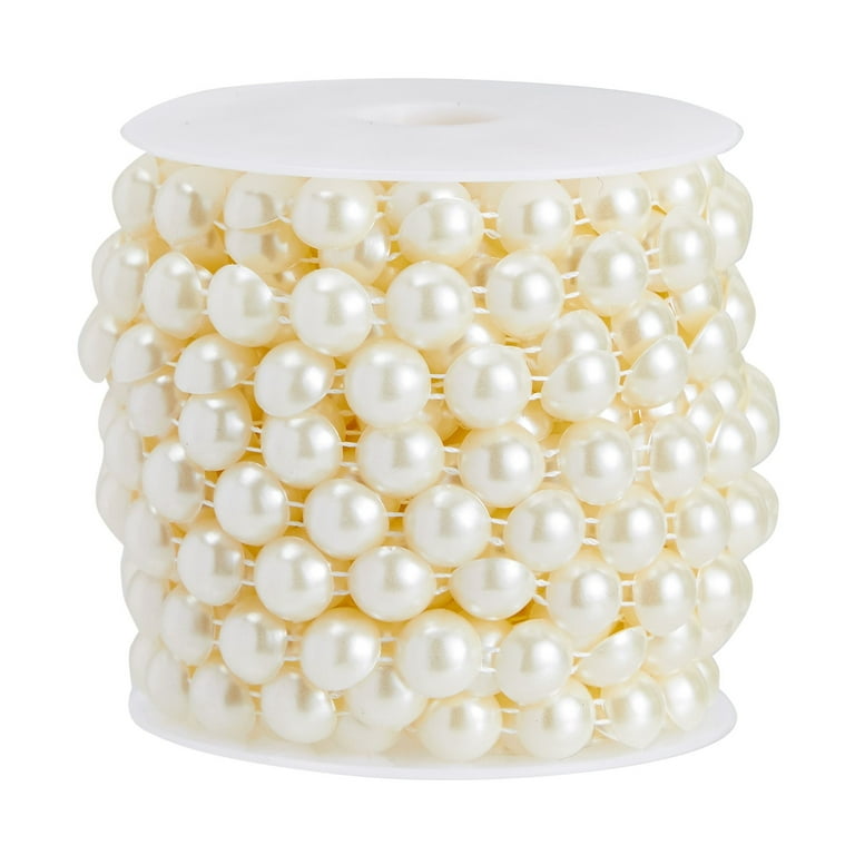 Pearl Strings for Crafts, DIY Projects, 10mm White Half Beads Spool Garland  for Wedding Decorations (10 Yards)