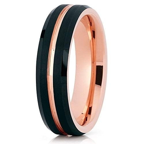 Silly Kings Jewelry Tungsten Wedding Band Rose Gold Tungsten Band 6mm Black Tungsten Ring Brushed Comfort Fit (10)