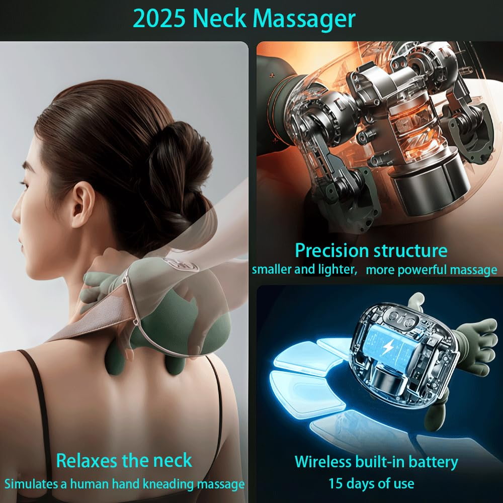 JMLPxx Neck Back Massager,Bionic Heated Massager,Wireless Portable Neck Shoulder Massager,Electric Deep Tissue 4D Kneading Massage, Real Touch Therapy Neck For Pain Relief