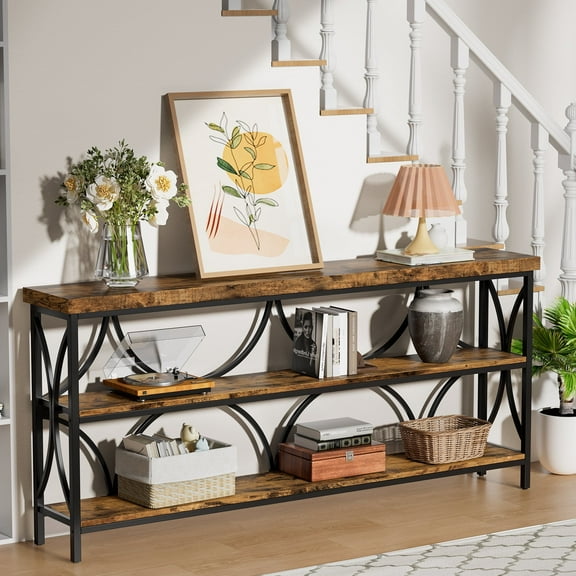 Vingud Console Table,70.8 inch Extra Long Narrow Sofa Table Behind Couch With 3 Storage Shelves, Industrial Accent Entryway Table for Hallway Entrance Living Room
