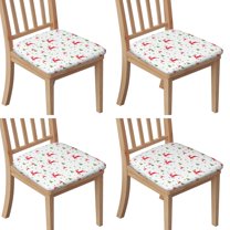 White Christmas Reindeer and Tree Seat Covers for Dining Room Chairs Set Of 4,Stretch Printed Washable Chair Seat Cover with Elastic Ties and Button,Removable Waterproof Couch Cushion Covers
