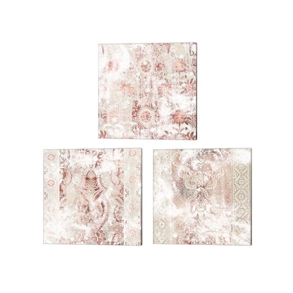 Great Art Now World Traveler Textile by June Erica Vess 3 Piece Canvas Art Set Each 14W x 14H