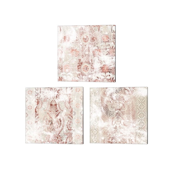 Great Art Now World Traveler Textile by June Erica Vess 3 Piece Canvas Art Set Each 14W x 14H