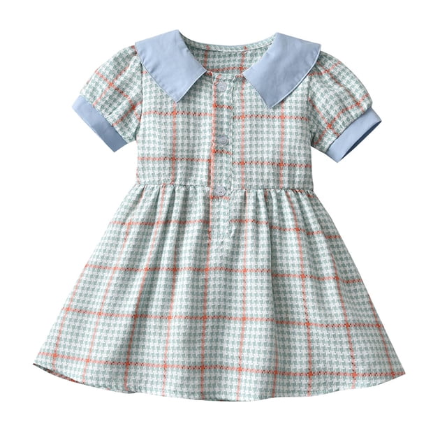 QIPOPIQ Robe Bébé Fille Manches Courtes Vintage Col Peter Pan Été Décontractée Mini Coton Lin Robes Liquidation