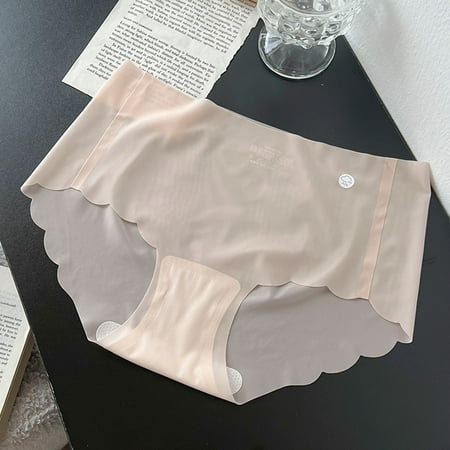 Pavied Cotton Underwear for Women Tummy Control Underwear Girls Ice Silk Traceless Summer Thin Silk Pure Desire Skin Friendly Translucent Pants Seamless Underwear Panties for Women Khaki L