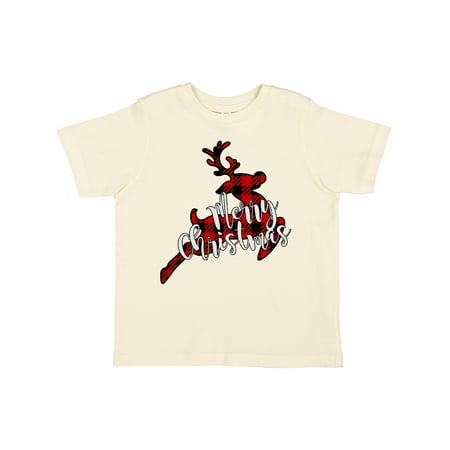 

Inktastic Merry Christmas Red Plaid Reindeer Gift Toddler Boy or Toddler Girl T-Shirt