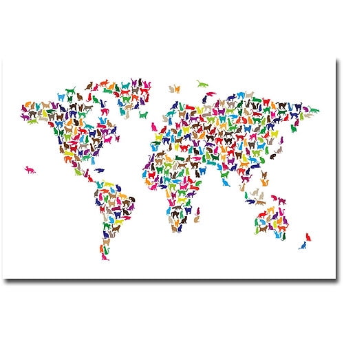 Trademark Art "World Map Cats" Canvas Wall Art by