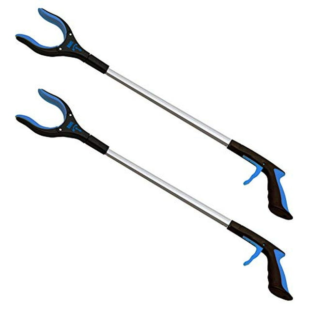 2-Pack 32 Inch Extra Long Grabber Reacher with Rotating Jaw - Mobility Aid Reaching Assist Tool (Blue)