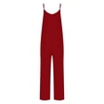 thumbnail image 4 of Lenpel Women's Plus Size Jumpsuits Soft Casual V Neck Spaghetti Strap Ribbed Knit Loose Overalls Wide Leg Rompers, 4 of 6