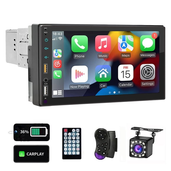 Estéreo para Auto FINYQBET Negro Pantalla Táctil con Cámara y Carplay inalámbrico para Soporte Mirro