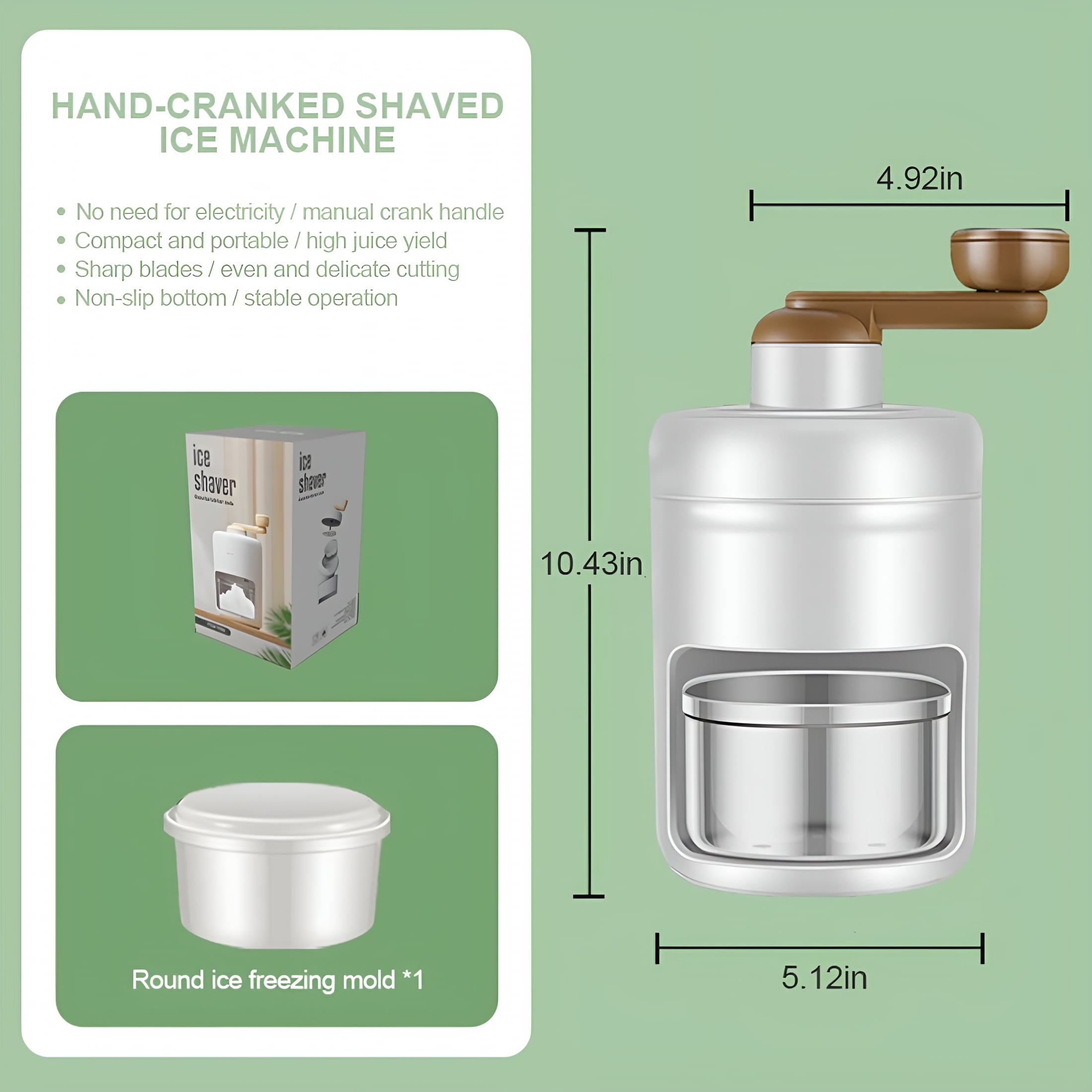 CURYMAY Portable Ice Shaver,Hand Crank Snow Cone Machine,Household Small Ice Maker Crusher,Manual Shaved Ice Machine with 1 Reusable Plastic Ice Mold Cups for Making Snowcones Ice Cream (White)
