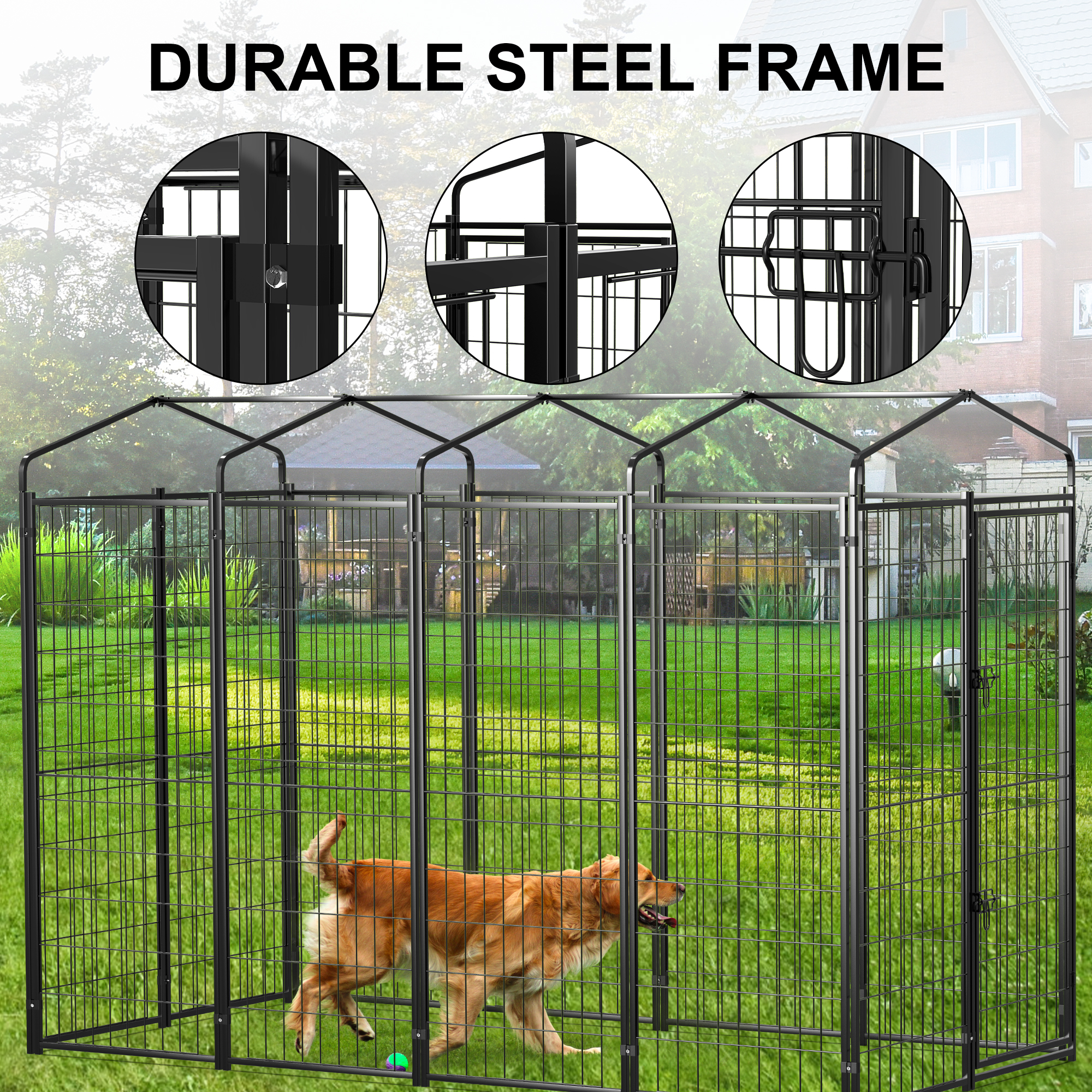Vipuse 8'x4'x6' Large Outdoor Dog Kennel with Waterproof Roof photo 4