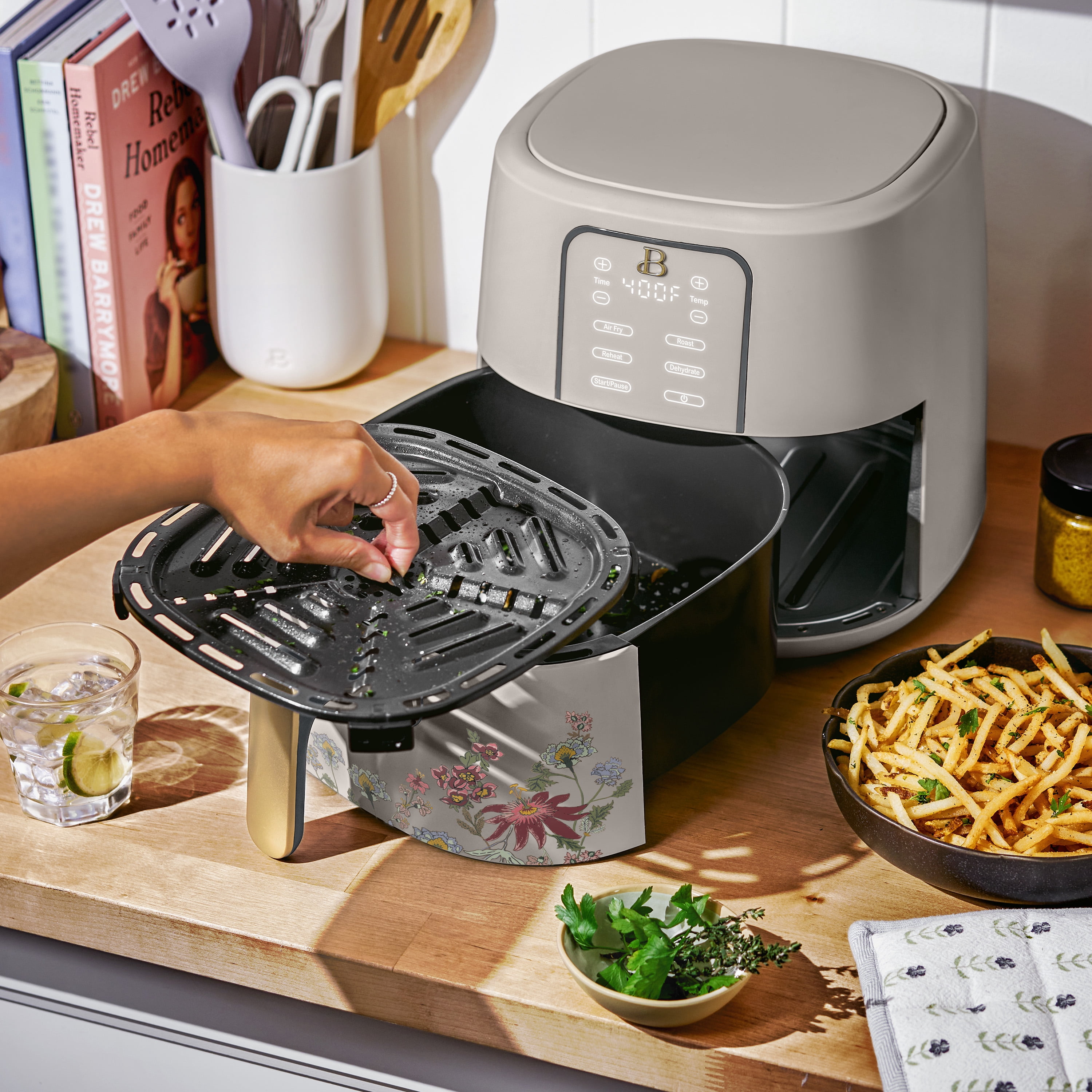 Beautiful 6 Qt Air Fryer with TurboCrisp Technology, EverGood Ceramic Nonstick Coating, Wildflower Porcini Taupe by Drew Barrymore