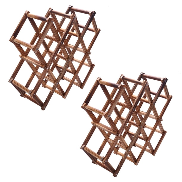2X Soporte de Estante de Madera de Vino Tinto de 10 Portabotellas Estante Plegable de Exhibicion de Montaje Estante de Vino de Madera Cuidado del Alcohol Neer de Botellas de Bebida