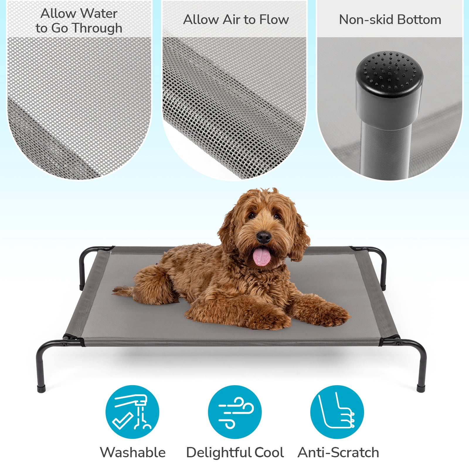 IVV Elevated Dog Bed, Heavy-duty Raised Dog Cot with Textilene Mesh and Metal Frame, No-Slip Feet for Indoor & Outdoor Use, Medium, 43"L x 26"W x 8"H, Gray