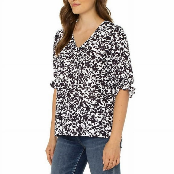 Well Worn Ladies' V-Neck Half Sleeve V-Neck Blouse Shirt 1685889 (Medium, Black)