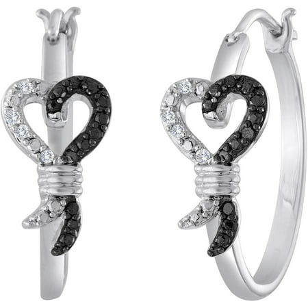 Knots of Love Sterling Silver Black and White Diamond 1/10 Carat T.W. Hoop Earring
