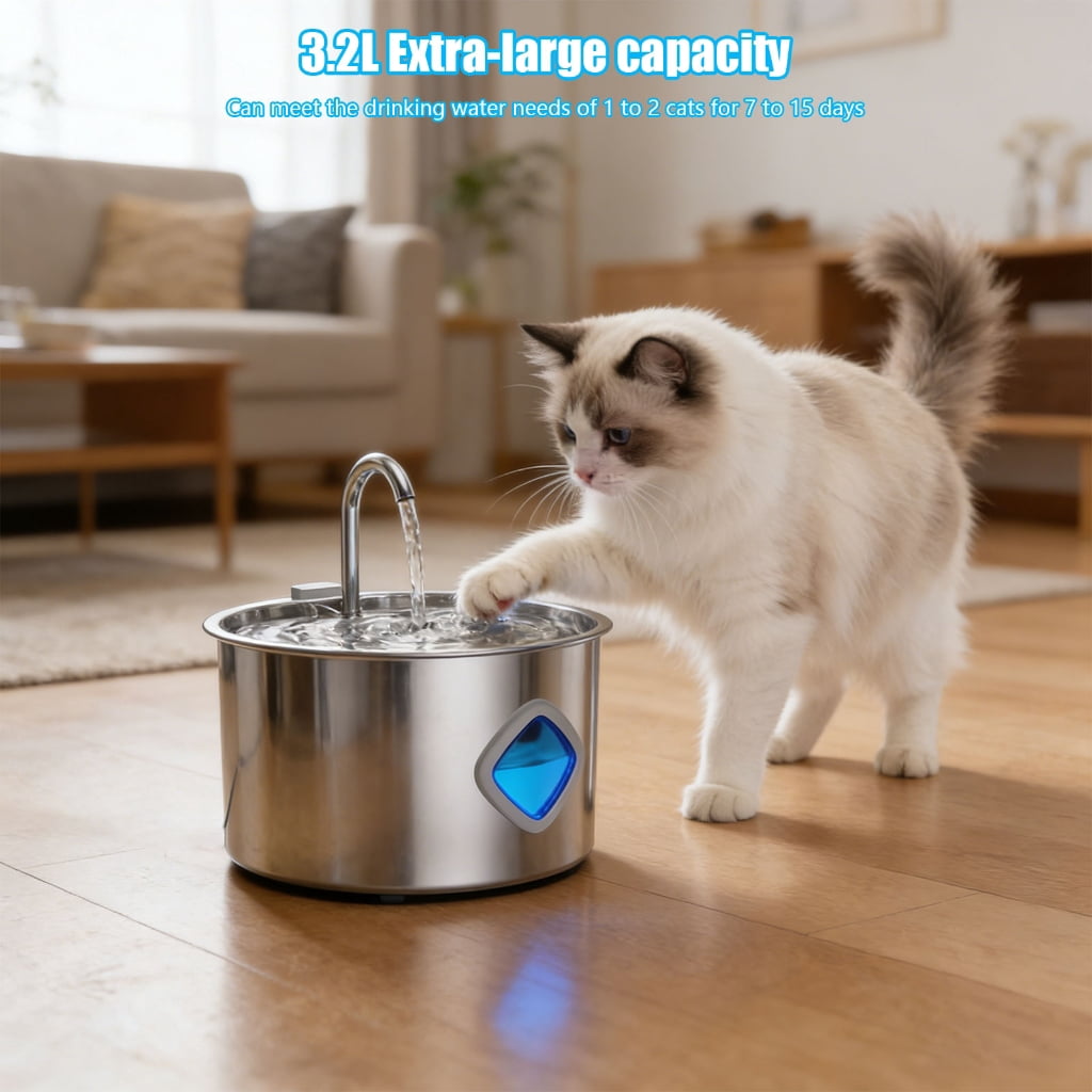 NEXAVKPR Large 3.2L Pet Water Fountain Stainless Steels USB Powered Includes 2 Filters