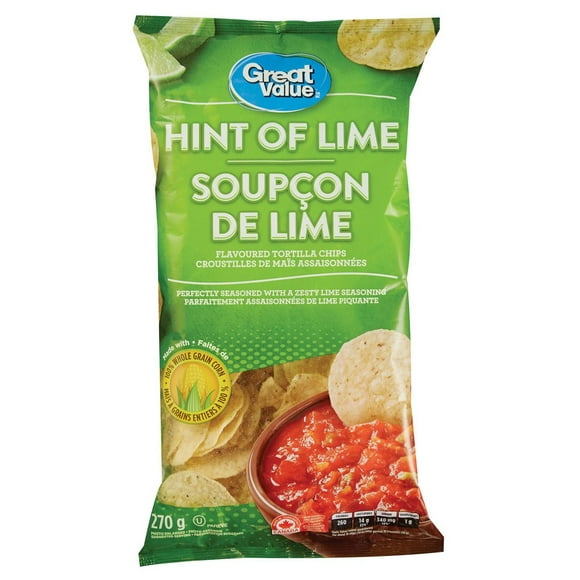 Great Value Hint of Lime Flavoured Tortilla Chips, 270 g