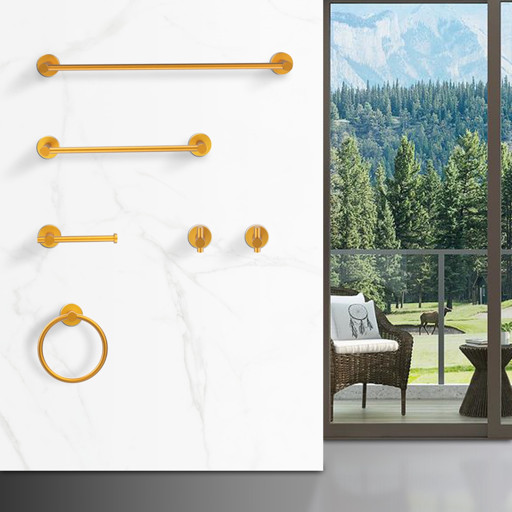 Bathroom Hardware Set, Thicken Space Aluminum 6 PCS Towel bar Set Wall Mounted