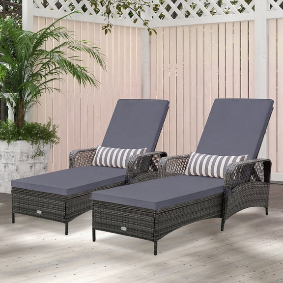 Gymax 2 PCS Outdoor Chaise Lounge Chair Patio Recliner w/ 6-Level Backrest Cushion Mix Gray