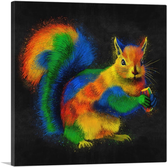 ARTCANVAS Squirrel Animal Holding Nut Canvas Art Print - Size: 36" x 36" (1.50" Deep)