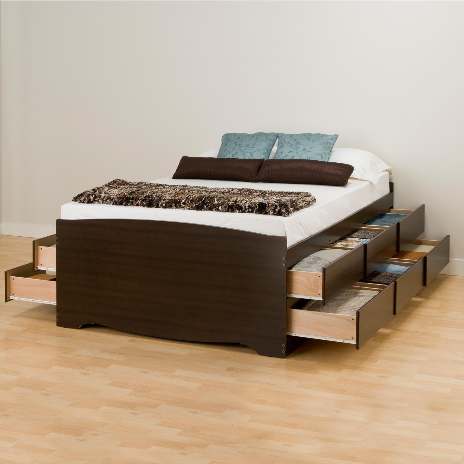 Tall Full Captains Platform Storage Bed with 12 Drawers, Espresso