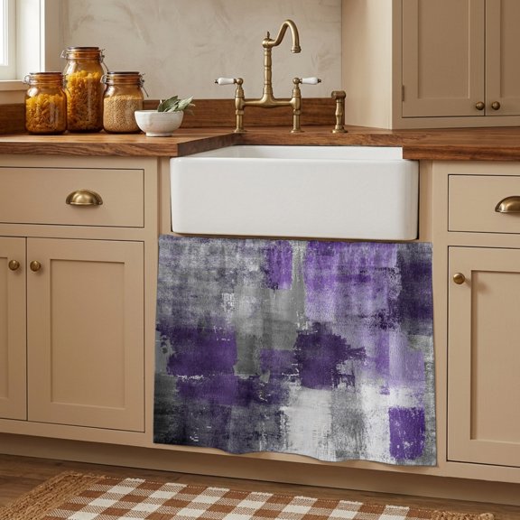Purple Grey Cabinet Curtains 10"W x 11"L, Abstract Art Oil Painting Modern Geometric Sink Skirt for Bathroom Kitchen Self Adhesive, Desk Privacy Short Curtain for Shelves Closet Table Storage
