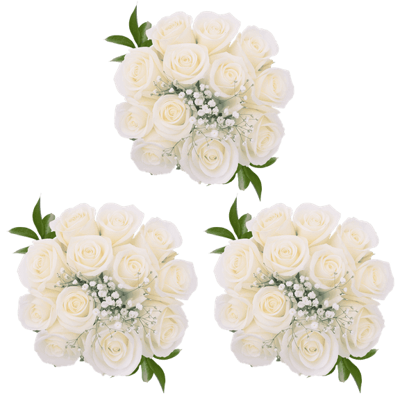 3 Dozen White Roses with Baby's breath and Green- Fresh Flower Delivery