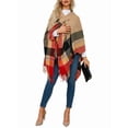 thumbnail image 3 of Women'S Wraps Open Front Travel Poncho Cape Warm Oversized Plaid Sweaters Casual Cardigan Shawls Yellow One size, 3 of 9