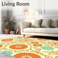 thumbnail image 2 of ODIKA 6x6 Machine Washable Non-Slip Area Rug, Retro Daisy with Interlocking Scrollwork and Faded Botanical Accents Ultra Soft Rug, None, 528000, 2 of 7