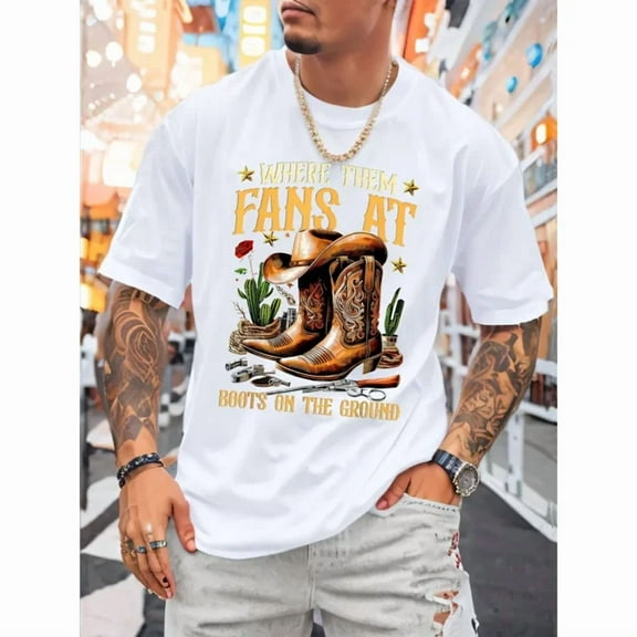 100% cotton tshirts men tee BOOTS ON THE GROUND, Boots, Print T-Shirt, Men'S T-Shirt, Urban Casual Short Sleeved Round Neck T-Shirt