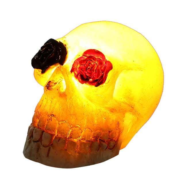 Luces De Esqueleto De Halloween Con Flores, Estatua De Cabeza De Esqueleto, Luz De Terror, Casa Embrujada, Adorno De Fiesta Con Luz Led seitruly HA046284-03