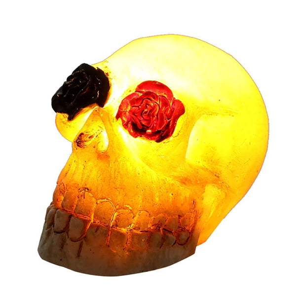 Luces De Esqueleto De Halloween Con Flores, Estatua De Cabeza De Esqueleto, Luz De Terror, Casa Embrujada, Adorno De Fiesta Con Luz Led Scienceny HA046284-03