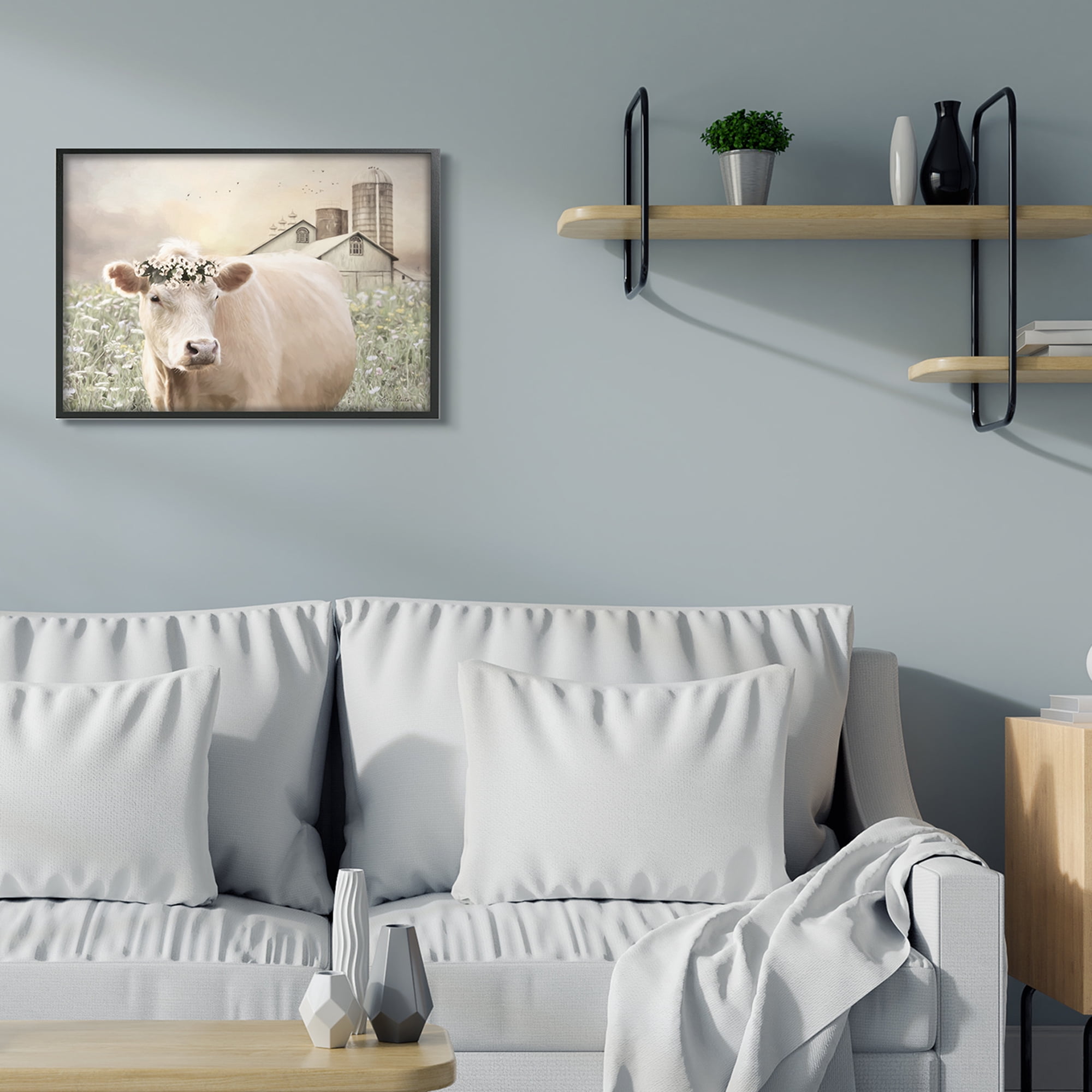 Stupell Industries Realistic Cow Floral Crown Tranquil Farm Field,24 x 30,Designed by Lori Deiter