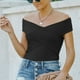 thumbnail image 3 of Top cruzado con hombros descubiertos para mujer, Top cómodo y ajustado de punto acanalado de Color puro, Top de verano para citas y compras, 3 of 6