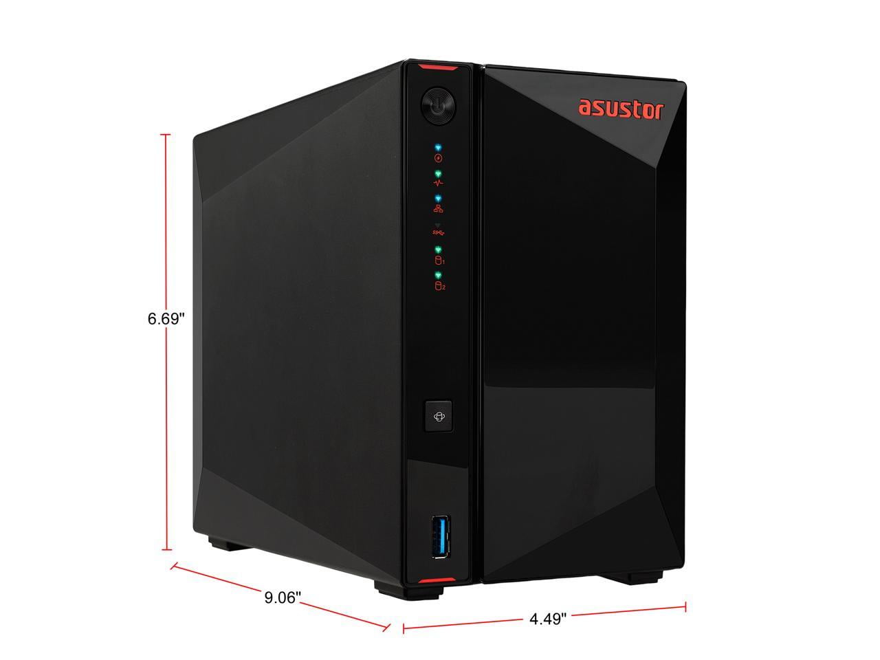 Asustor AS5202T | Gaming Inspired Network Attached Storage | 2.0GHz Dual-Core, Two 2.5GbE Port, 2GB RAM DDR4, 4GB eMMC Flash Memory | Personal Private Cloud (2 Bay Diskless NAS)
