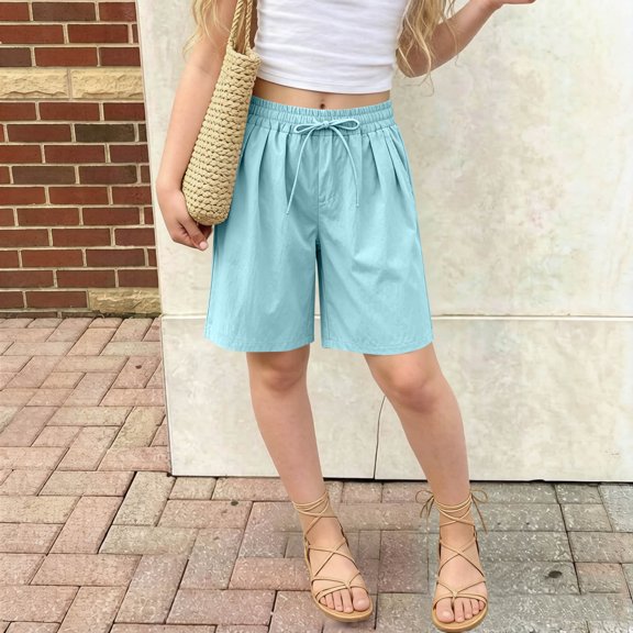 Amidoa Boys Shorts Solid Color Casual Summer Soft Elastic Waist With Pockets Sports Shorts for Kids Sky Blue Size 5T