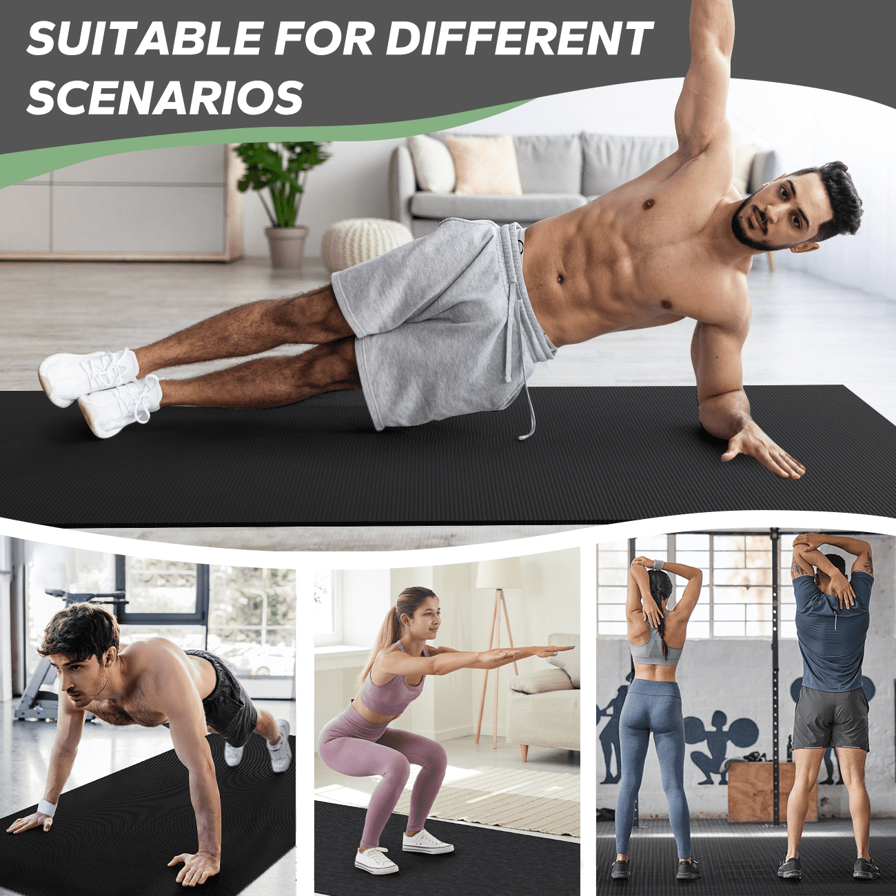 Extra Wide Exercise Mat – 6'x4' to 9'x6' – Thick, Non-Slip Fitness Mat – Choose from Black, Gray, or Blue